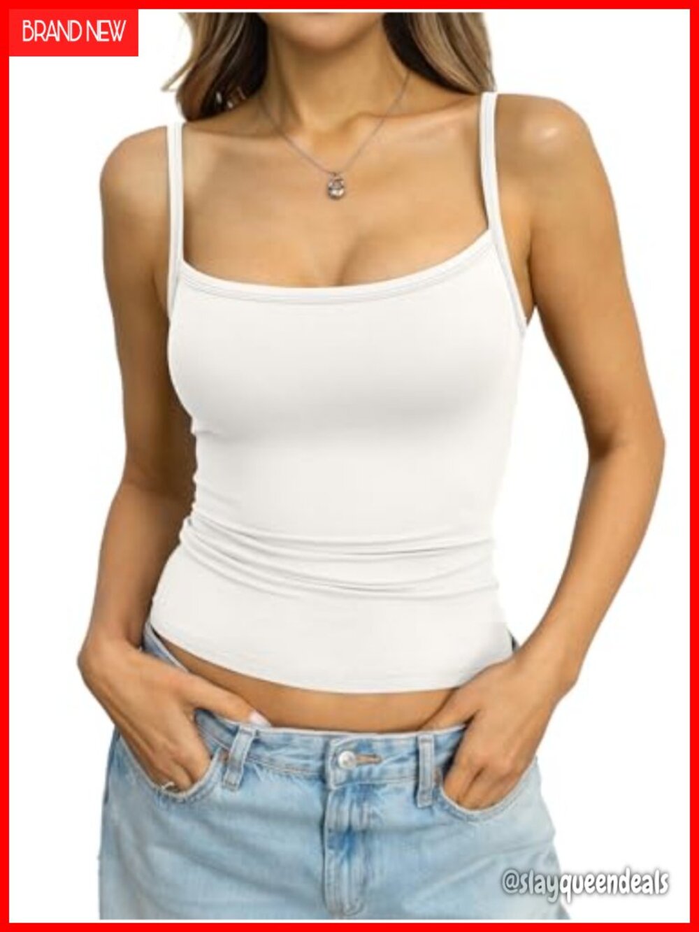 Womens Adjustable Spaghetti Strap Tank Top Square Neck Fitted Camisole
